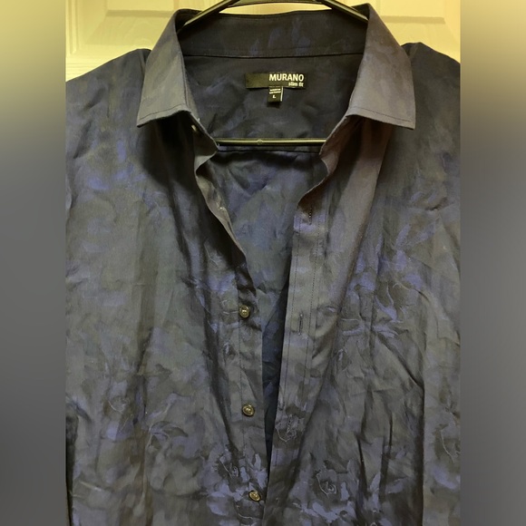 Murano Slim Fit Long Sleeve Navy Blue Floral Button Up - Picture 3 of 5